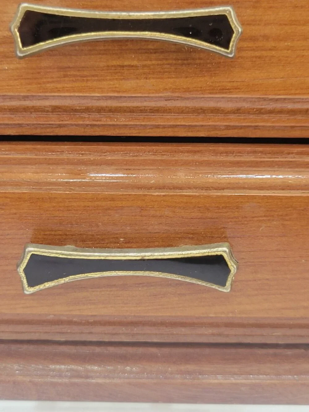 Vintage Wood Jewelry Box with Black Handles Music Box